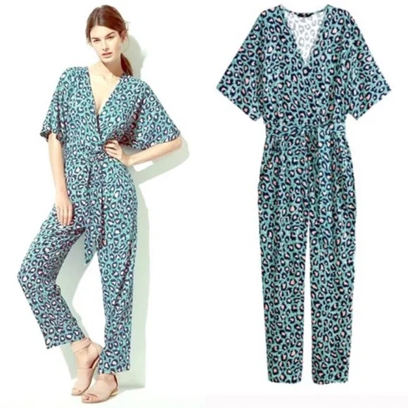 H M NEW One Piece Leopard Animal Print Jumpsuit Sz 6